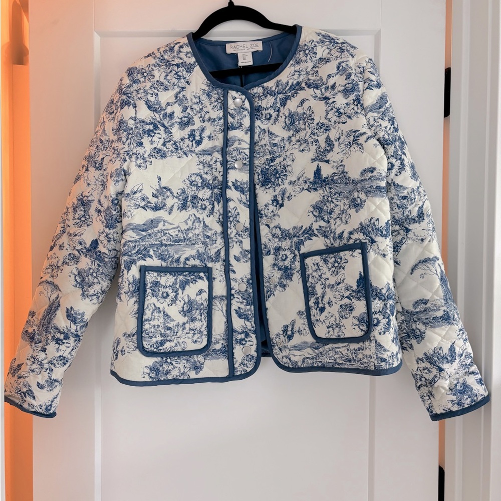 Blue toil jacket. Blue and white. Size L